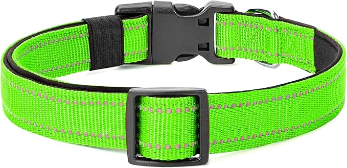 Reflective Dog Collar Padded with Soft Neoprene Breathable Quick Release Basic Dog Collars for Medium Dogs Green Boy Girl