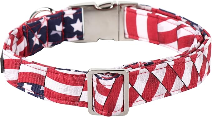 Lionet Paws Dog Collar, Comfortable Adjustable Cute Collar with Metal Buckle for Male Female Dogs, July of 4th, Medium, Neck 13.5-22 inches