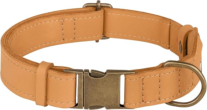 AirTag Dog Collar - Genuine Leather Dog Collar with Apple AirTag Holder and Metal Buckle - Smart GPS Tracking Pet Collars for Small Medium Large Dogs Puppy (Light Brown, L, 17"-21" Neck Fit)