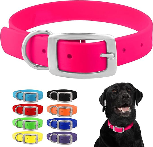 Regal Dog Products Small Pink Dog Collar with Heavy Duty Double Buckle & D Ring | Vinyl Coated, Custom Fit, Adjustable Biothane Dog Collar | Chew Resistant Waterproof Collar for Dogs