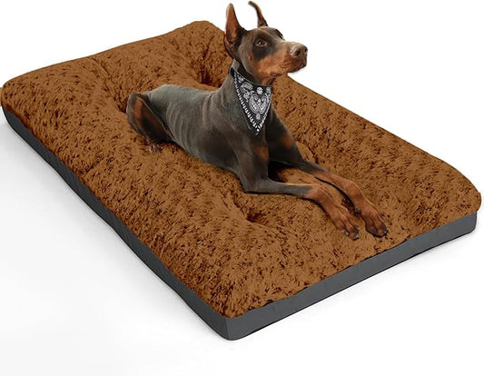 POCBLUE Deluxe Washable XXL Dog Bed Dog Crate Mat 48 inch Comfy Fluffy Kennel Pad Anti-Slip for Dogs Up to 110 lbs, 48" x 30", Brown