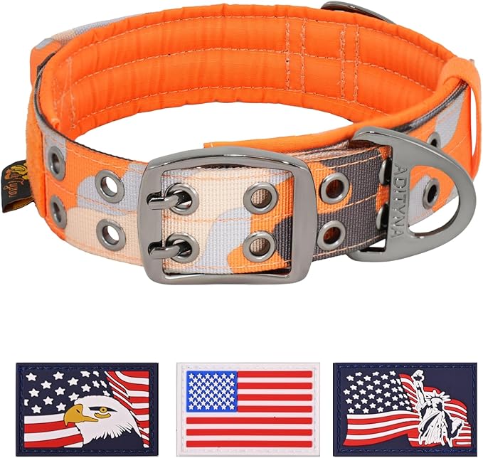ADITYNA Heavy Duty Dog Collar for Large Dogs - Camo Orange Collar with Handle for Training, and Walking - Wide, Thick, Tactical, Soft Neoprene Padded