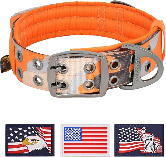 ADITYNA Heavy Duty Dog Collar for Medium Dogs - Camo Orange Collar with Handle for Training, and Walking - Wide, Thick, Tactical, Soft Neoprene Padded