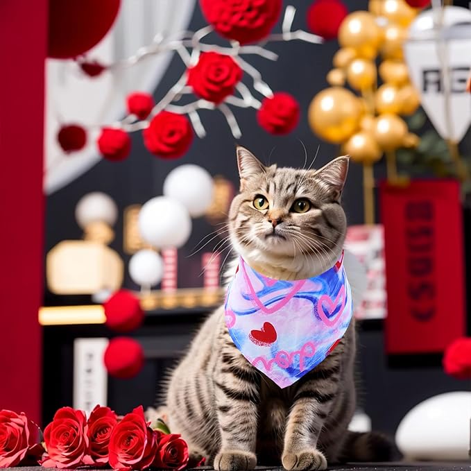 7 Pack Valentines Day Dog Bandanas for Small Dogs Cats Puppy Breed 18 Inch Heart Lip Rose Dog Bandanas Adjustable Dogs Scarves Grooming S