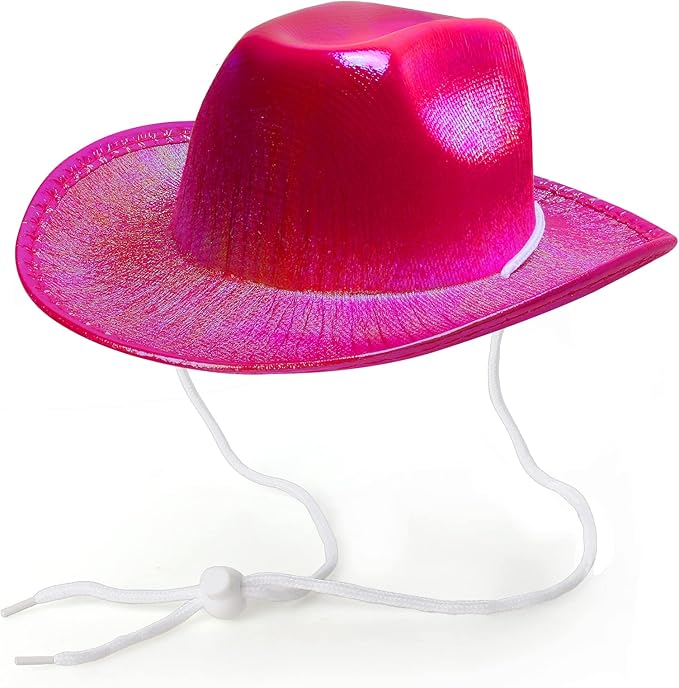 Yewong Pet Neon Sparkly Glitter Space Cowboy Hat Costume Set Dog Cat Metallic Space Shiny Cowboy Hats with Paisley Bandana West Cowboy Accessories for Pets (Metallic Rose Red) One Size