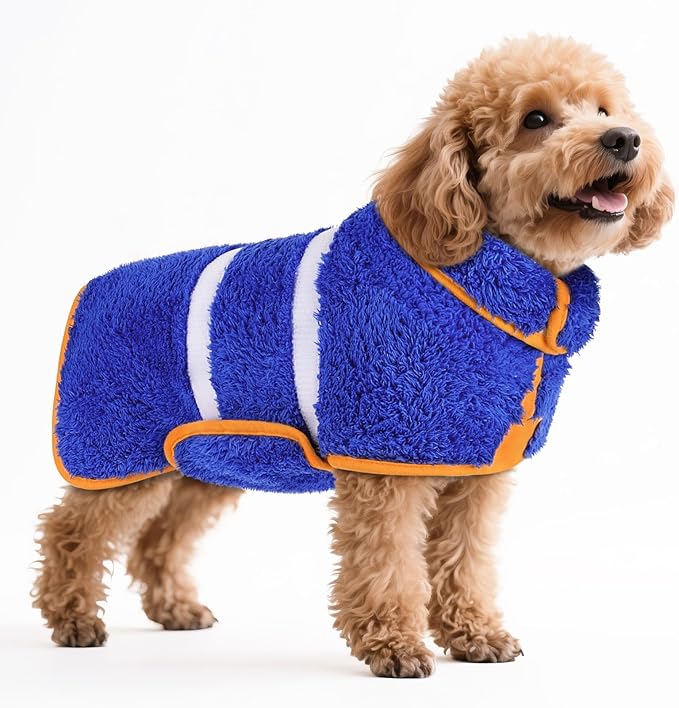 Bienbee Dog Bathrobe, Quick Drying Super Absorbent Dog Robes for After Bath, Warm Keeping Dogs Towel, Dogs Bath Supplies, Dark Blue S