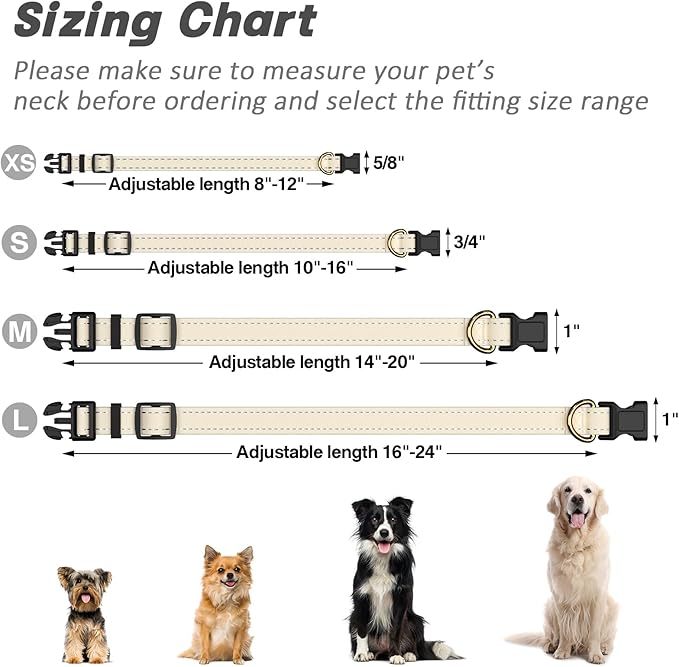 Reflective Dog Collar for Small Dogs Cats, Cute Adjustable Heavy-Duty Nylon Puppy Collars for Boy and Girl Female, Soft Pet Accessories with Quick Release Buckle, Neck 10-16", Beige