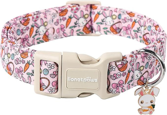 Lionet Paws Easter Dog Collar- Cute Pink Rabbit Eggs Dog Collars with Plastic Buckle, Light Adjustable Dog Samll Collars with Rabbit Pendant for Small Dogs