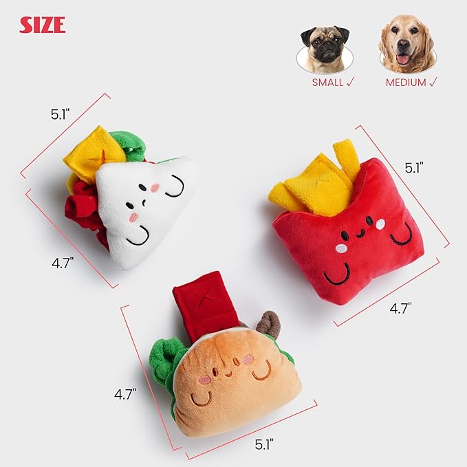 Nocciola Squeaky Hide and Seek Dog Snuffle Food Toys, Interactive Plush Stuffed Pet Supplies for Puppy Small Medium Breeds, Cute Burrow Cognitive Digging Treat Hiding Enrichment Puzzle Toy, 3 Packs