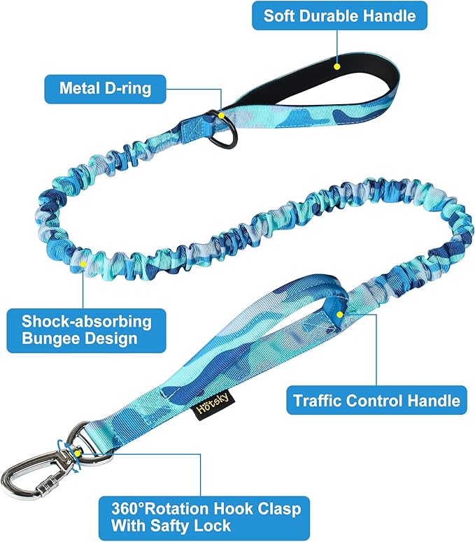 Hotsky Tactical Dog Collar and Leash Set, Heavy Duty Military Airtag Dog Collar with Handle and Metal Buckle for Training and Walking, with Airtag Holder and Two Patches (Blue Camo, M)