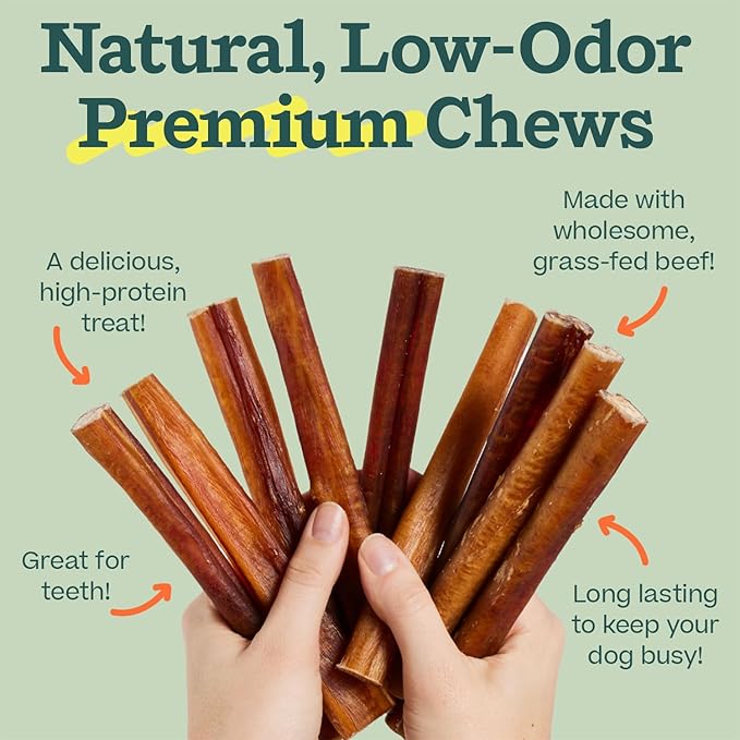 WOOF Bully Sticks Dog Treats - Chew Sticks for Dogs - Long-Lasting Dog Chew Treats - Products Made with Free-Range, Grass-Fed Beef - 12" Sticks - 5pk