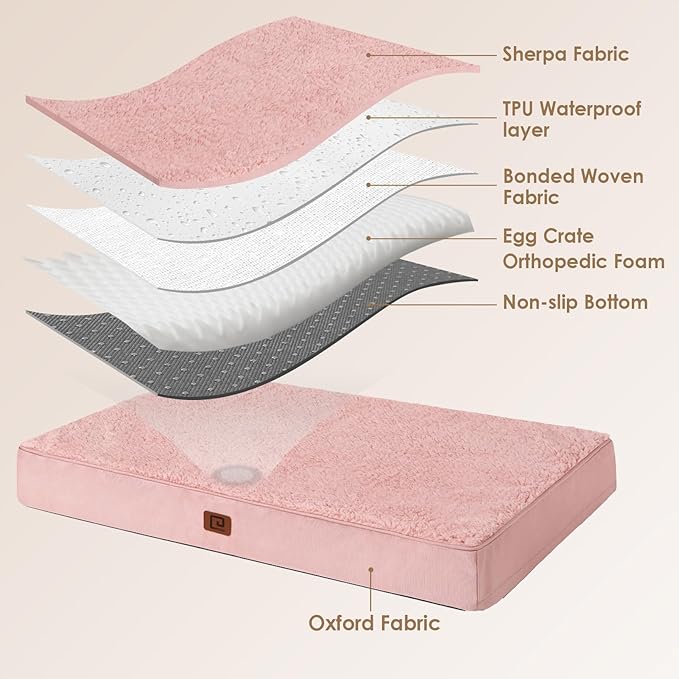 EHEYCIGA Orthopedic XXL Dog Beds for Jumbo Dogs with Removable Washable Cover for Crate, Pink, 47x29