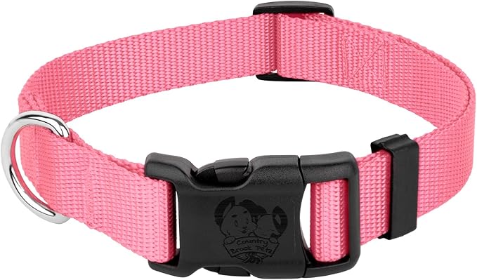 Country Brook Petz - American-Made Dog Collar for Large, Medium, and Small Dogs and Puppies - Deluxe Heavy Duty Nylon in 33 Dazzling Colors (Large, 1 Inch Wide, Pink)