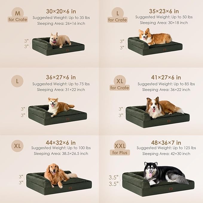 EHEYCIGA Memory Foam Dog Bed XLarge Sized Dogs, Extra Large Dog Bed Orthopedic with Washable Removable Cover, Waterproof XL Pet Bed Couch for Crate, 41x27x6 Inches, Dark Green