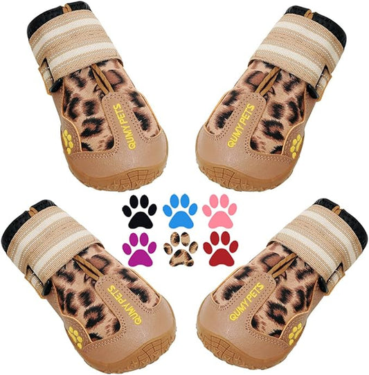 QUMY Dog Shoes for Large Dogs, Medium Dog Boots & Paw Protectors for Winter Snow Day, Summer Hot Pavement, Water-Resistant in Rain Weather, Outdoor Walking, Indoor Hardfloors Skid-Resistant Sole