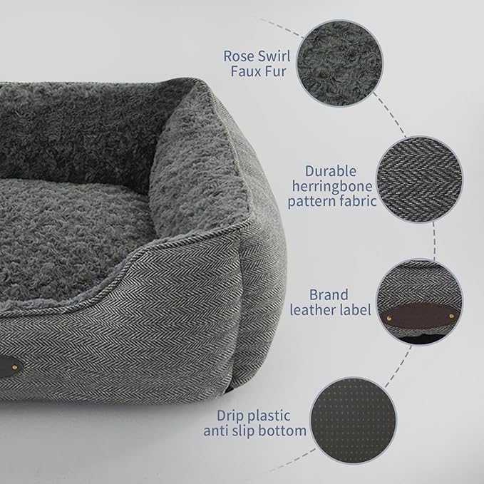 Dog Bed for Small Dogs Breeds, Rectangular Soft Kennel Bed,Washable Deluxe Plush Dog Crate Beds, Comfy Durable Pet Sleeping Bed with Pillow & Non-Slip Bottom, Size (24"X21" Gray)