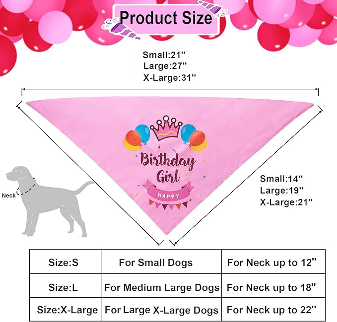 ADOGGYGO Dog Birthday Hat Bandana Girl - Pet Birthday Party Supplies - Pink Dog Tutu Hat Scarf Banner Set for Extra Large Dogs (X-Large)
