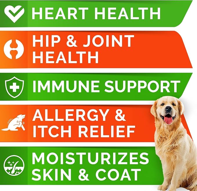 STRELLALAB Omega 3 for Dogs - (540Ct) Fish Oil Treats - Allergy & Itch Relief Skin&Coat Supplement - Dry Itchy Skin, Shedding, Hot Spots Treatment, Anti Itch - Pet Salmon Oil Chews - Chicken