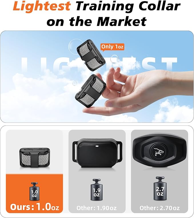 Tiniest Dog Shock Collar, Lightest Dog Training Collar with Remote for Small Dogs 5-15lbs & Medium Large Dogs/Puppies, Waterproof, Rechargeable, 1300ft Range (White Black Dot&Ultra Tiny)