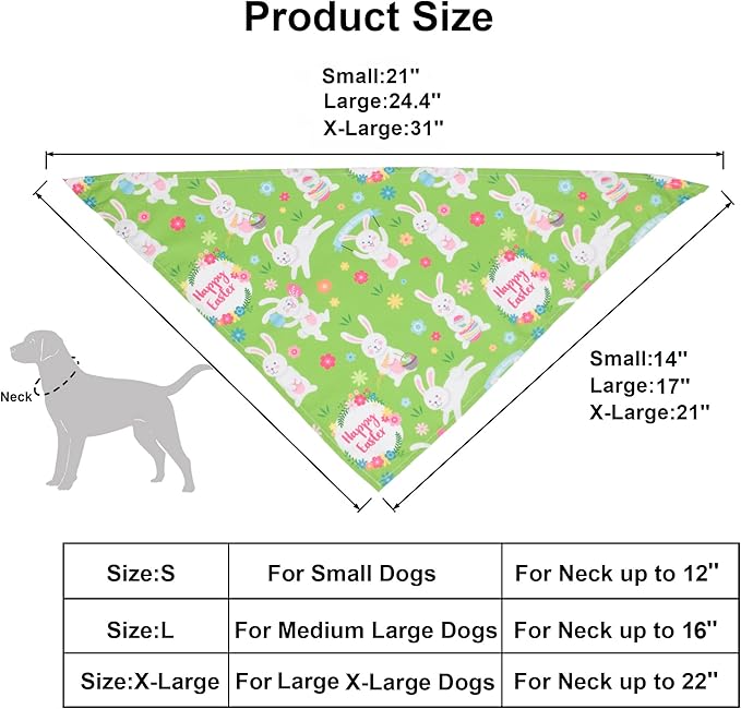 ADOGGYGO 4 Pack Easter Dog Bandana Triangle Dog Scarf Rabbit Easter Egg Pattern Pet Bandana for Large and X-Large Dogs Pets (X-Large)