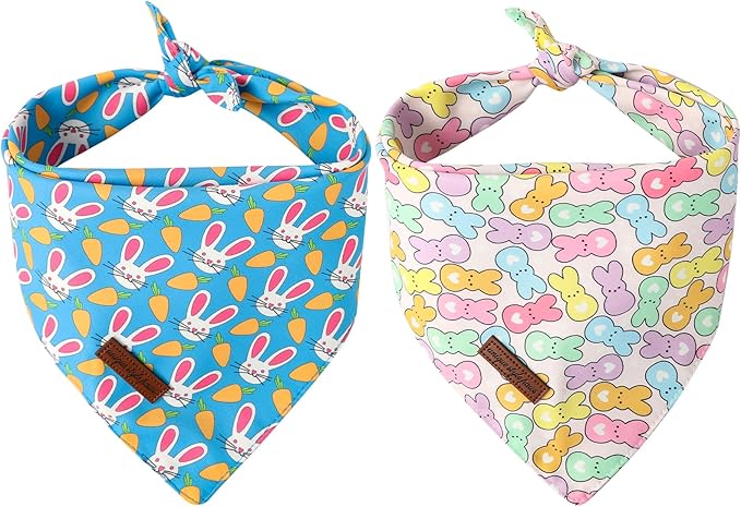 Unique Style Paws Dog Easter Bandanas 2Pcs Washable Cotton Triangle Colorful Rabbit Carrot Dog Scarfs for Small Medium Large Dogs and Cats