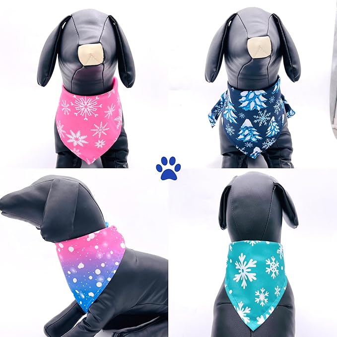 10PCS Dog Bandanas Winter for Medium Breed Dog Snow Forest Ice PineTree Kerchief Triangle Bibs Head Scarves for Boys and Girls Grooming Accessories Costume