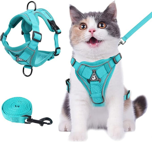 Summer cat Chest Harness and Leash, Anti-Escape Adjustable Soft mesh cat Leash and Chest Harness Set for All Types of Cats cat Vests (Emerald, M)