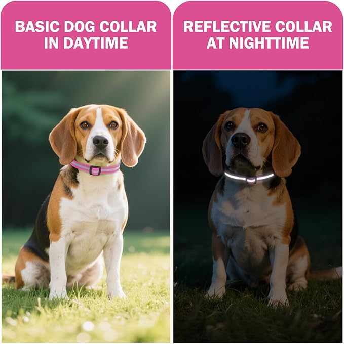 Waterproof Dog Collar, Soft Rubber with Safety Buckle - Adjustable Dog Collars for Large Small Medium Dogs Puppy, Heavy Duty Odor-Resistant Reflective Pet Collar, Purple L