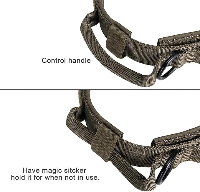 EXCELLENT ELITE SPANKER Tactical Dog Collar Nylon Adjustable Training Collar Military Dog Collar Heavy Duty Metal Buckle with Control Handle for Medium and Large Dogs with Patches(Ranger Green-XL)