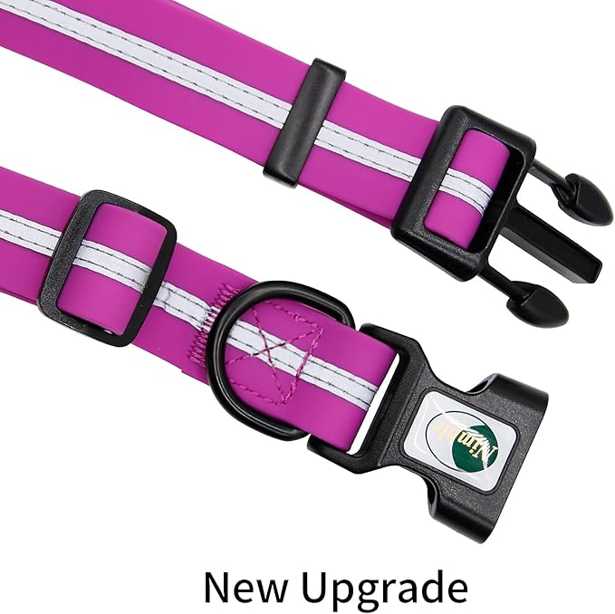NIMBLE Dog Collar Waterproof Pet Collars Anti-Odor Durable Adjustable PVC & Polyester Soft with Reflective Cloth Stripe Basic Dog Collars S/M/L Sizes (Large (15.35”-24.8”inches), Rose Purple)