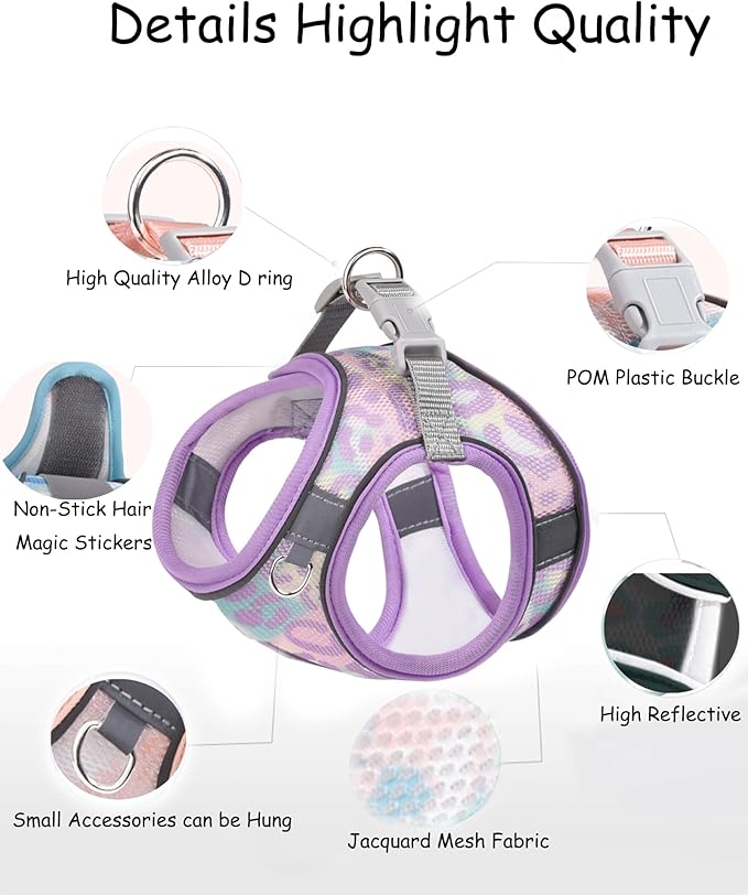 Dog Harness for Small Medium Dogs No Pull, Cat Harness and Leash Set, Puppy Harness for Small Dogs, Xs Dog Harness, Step in Dog Harness, Harness and Leash for Small Dogs. (Purple, M)