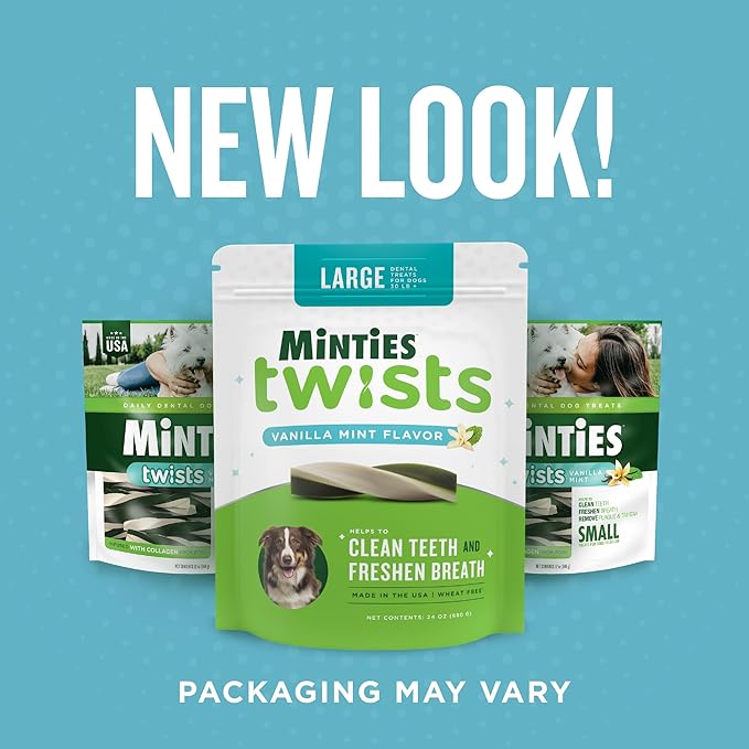 Minties Twists VetIQ Dog Dental Bone Treats, Dental Chews for Medium/Large Dogs (Over 40 Lbs), 20 Count