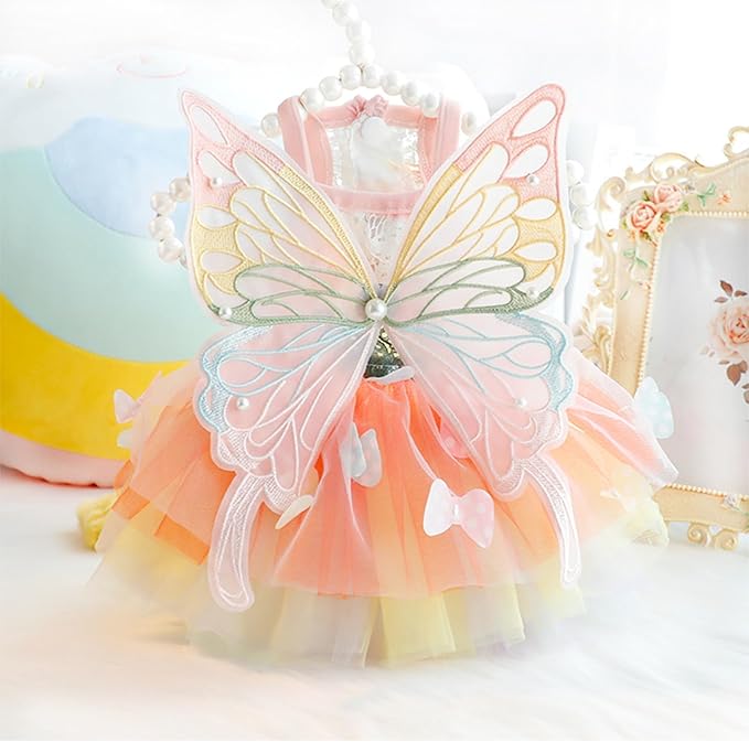 Breathable Mesh Colorful Pet Costume with Butterfly Wings for Cats, Dogs, Rabbits-1PC (Orange, Large)