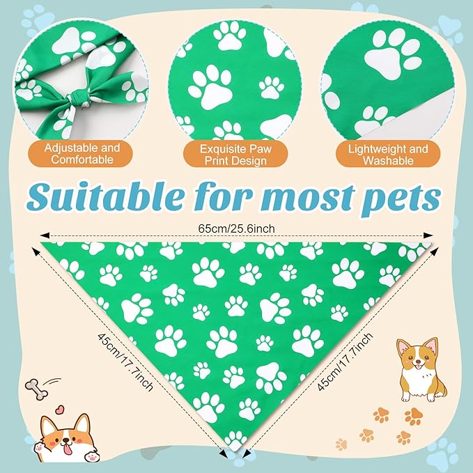 Sanwuta 30 Pcs Paw Print Dog Bandanas Bulk Colorful Paw Bandanas for Dogs Pets Triangle Kerchief Bib Scarf for Puppy Small Medium Large Pets Costume Accessories