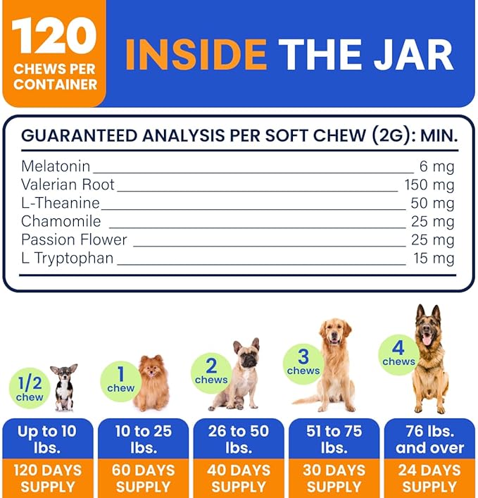 (Extra Strength) Calming Melatonin for Dogs Sleep - 6mg Dog Melatonin Chews for Small & Large Dogs, Puppy Melatonin Treats - Calming Aid for Dogs - Medium Doggie Sleeping Pills - 120 Treats