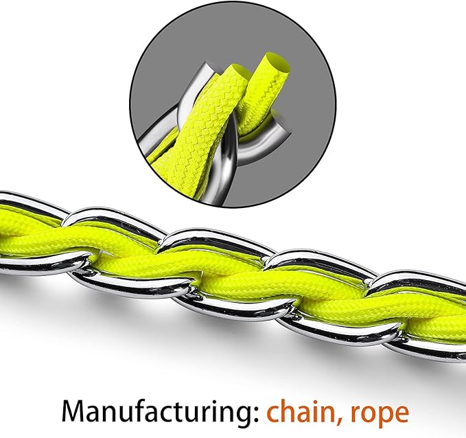 Dog Leash Chew Proof, Chain Leash Anti Chew Dog Leash for Large Dogs Heavy Duty, Indestructible Metal Leash Anti Bite Chain Link with Woven Cord Soft Padded Handle (Yellow, 4FT)