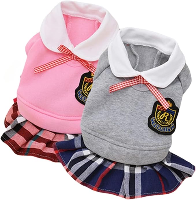 Pet Uniform School Skirts Sailor Costume Dog Campus Clothes Teddy Cute Bowtie Adorable Puppy Apparel (X-Small,Gray Dresses)