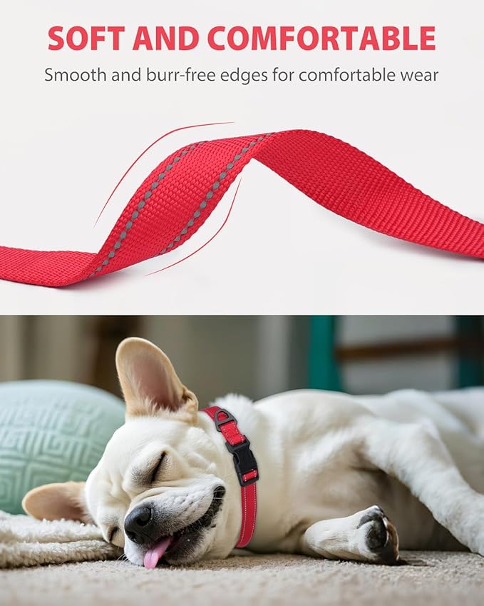Joytale Small Dog Collar, Reflective and Adjustable Nylon Collar with Quick-Release Buckle, Lightweight No-Choke Design for Small Dogs, Red, 5/8" Width