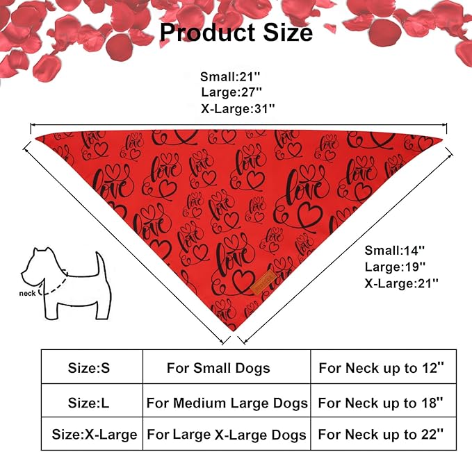 PTDECOR Valentine Dog Bandana,Black Red Lip Love Heart Design Reversible Dog Scarf, Triangle Valentine Bandanas for Small Pets (Small)