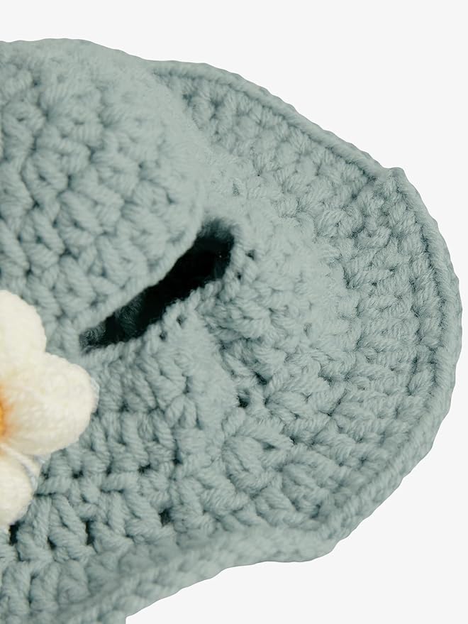 QWINEE Cartoon Flower Design Knit Cute Dog Hat Soft Cat Hat Rabbit Hat Halloween Christmas Party Costume Head Wear Accessories for Puppy Cat Kitten Small Dogs Small Animals Solid Blue S