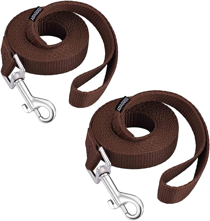AMAGOOD 6 FT Dog Leashes, Strong and Durable Traditional Style Leash with Easy to Use Collar Hook,Dog Leads Great for Small and Medium and Large Dogs (1" x 6 ft,Brown(Pack of 2))