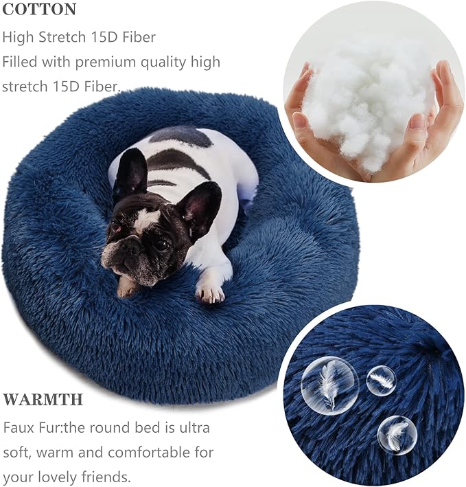 nononfish Puppy Bed for Small Dogs Washable with Anti-Anxiety Donut Calming ed Fits up to 15 lbs Pets,23 Inches Navy Blue