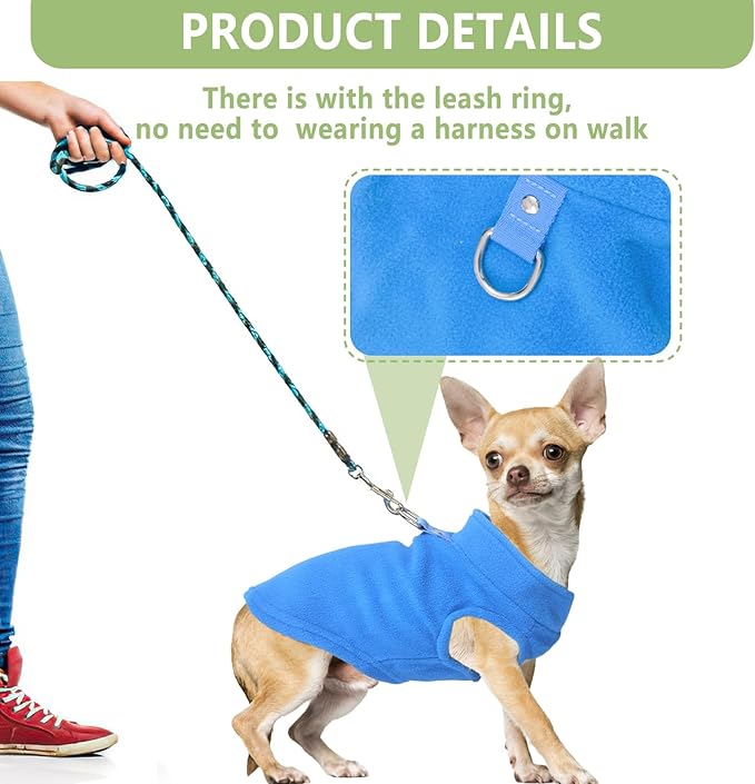2 Pieces Fleece Dog Sweater Vest Winter Warm Puppy Sweaters for Small Dogs Male Female Fall Pullover Dog Clothes with D-Ring Soft Puppy Outfit Coat (Blue,Green, Large)