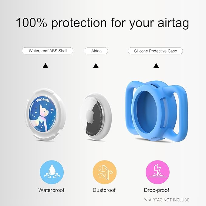 Waterproof Airtag Dog Collar Holder, Silicone & ABS Airtag Holder for Dog & Cat Collars, Ultra-Durable, Lightweight and Protective Airtag Case (Blue-1, Regular)