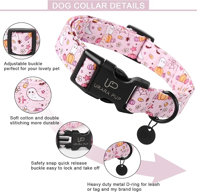 Halloween Dog Collar,Lightweight Pink Halloween Puppy Collar with Plastic Buckle,Fancy for Dogs,Suitable for Small Medium Large Girl or Boy Dogs