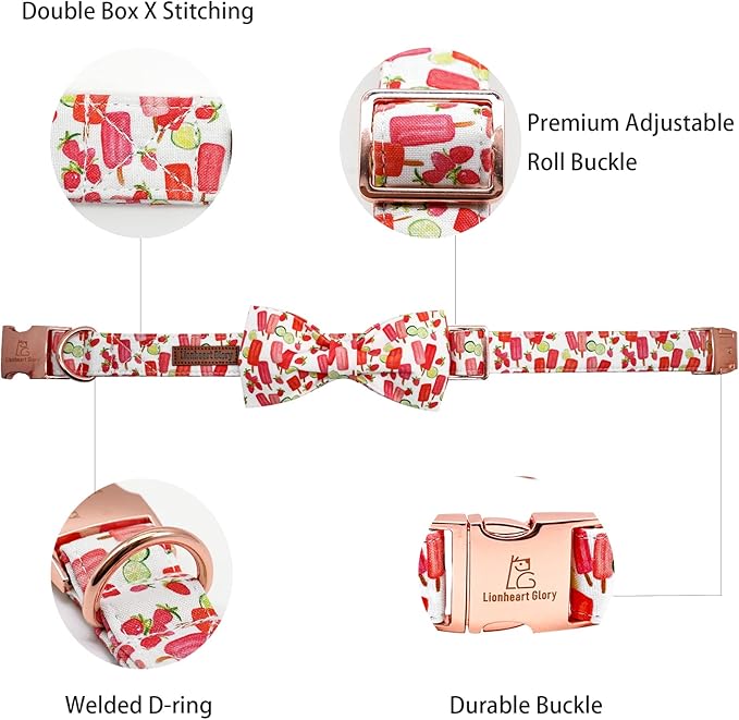 Lionheart glory Dog Collar, Dog Collar with Bow, Popsicle Print Girl or Boy Dog Bowtie Collar Cute Pet Collar Gift for Large Dog