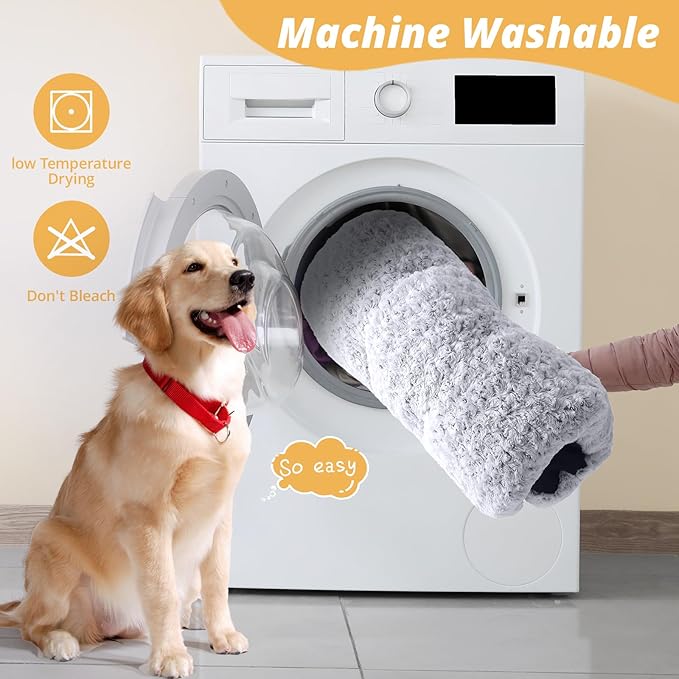 JOLLYVOGUE Washable Dog Bed for Crate, Deluxe Rose Plush Dog Crate Beds for Small Medium Large Size Dogs, Anti-Slip Soft Comfy Pet Kennel Pad, Fits Kennel Cage and Cat Bed Mat, 35" X 23", Gray