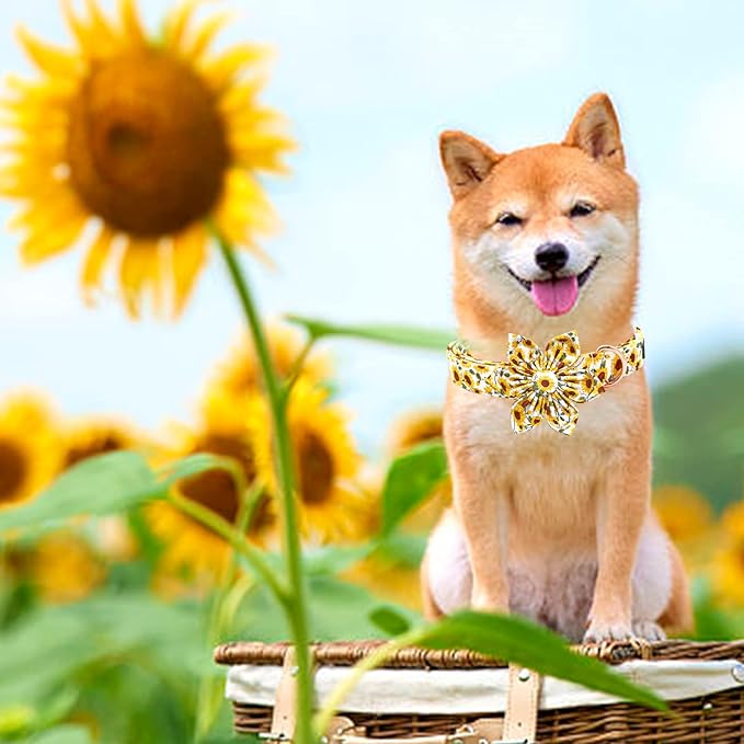 Lionheart glory Dog Collar with Flower Sunflower Print Dog Collar for Female or Male Dogs Soft Durable Adjustable Collar Flower Spring Collar Dog Bow for Large Dogs