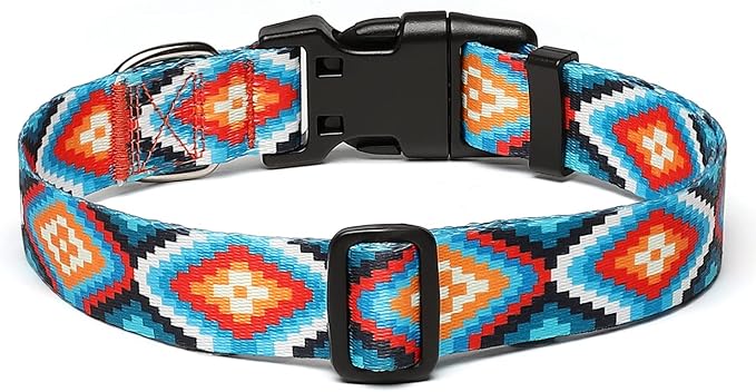 Adjustable Dog Collar with Patterns, Ultra Comfy Soft Nylon Breathable Pet Collar for Small Medium Large Dogs (L, Geometric Pattern)