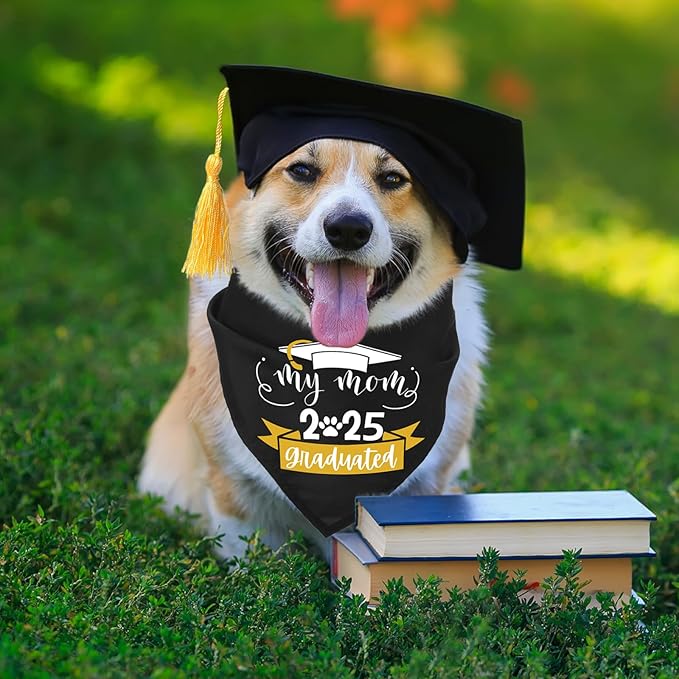 Suhine 6 Pcs Graduation Dog Cap and Gown Costume Accessories Including Class of 2025 Pet Graduation Bandana Tulle Tutu and Dog Caps with Yellow Tassel for Pet Holiday Costume Supplies
